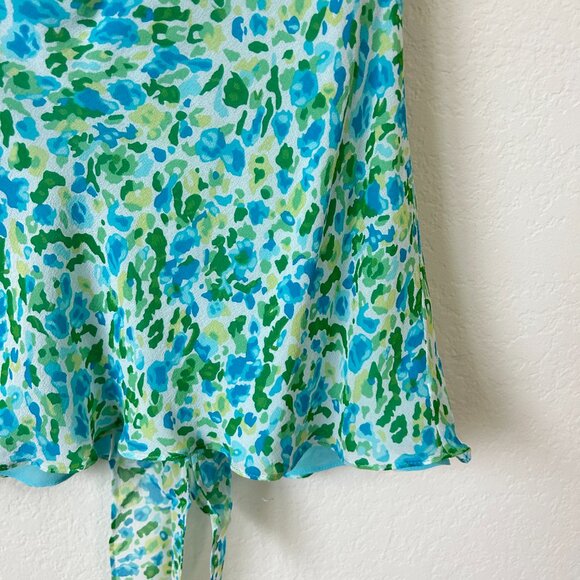 Ann Taylor Top Womens 14 Blue Green Floral Ruffle Sleeveless Silk Career Tank - Picture 6 of 9